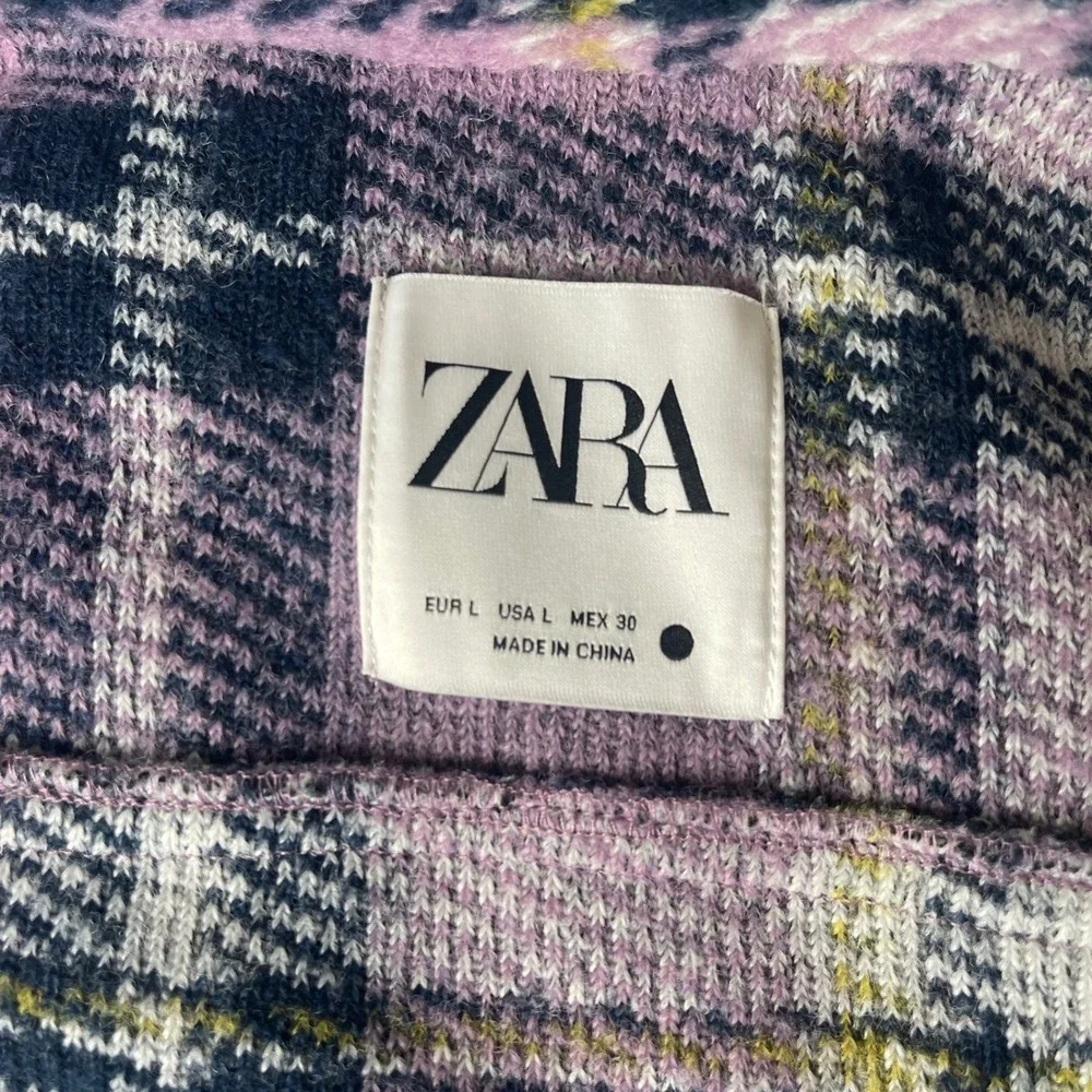 Zara Womens‎ Purple Plaid Knit Shacket Oversized Wool Blend Shirt Jacket Large